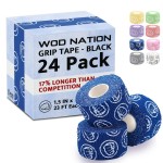 WOD Nation Weightlifting Hook Grip Athletic Tape - Sweat-Proof Strips for Powerlifting Workouts - Easy-Tear Grip Tape for Gym - Flexible Finger Wrap & Thumb Wrap - 24 Pack, 23 ft Rolls, Blue