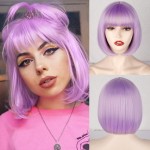 WERD Light Purple Bob Wig with Bangs,Short Pastel Purple Wig for Women,Light Purple Straight Synthetic for Daily and Party