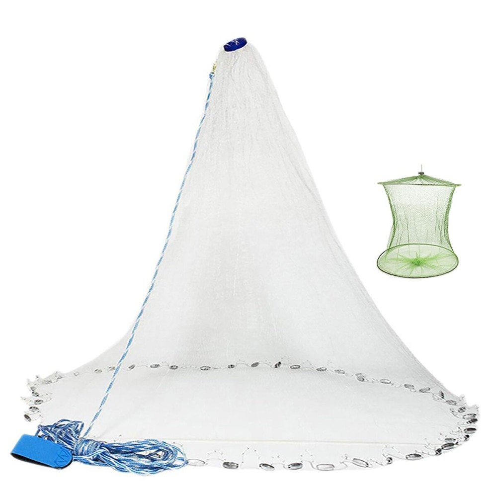 Yeahmart Handmade American Saltwater Fishing Cast Net with Heavy Duty Real Zinc Sinker Weights for Bait Trap Fish 5Ft Radius, 3/8 Inch Mesh Size