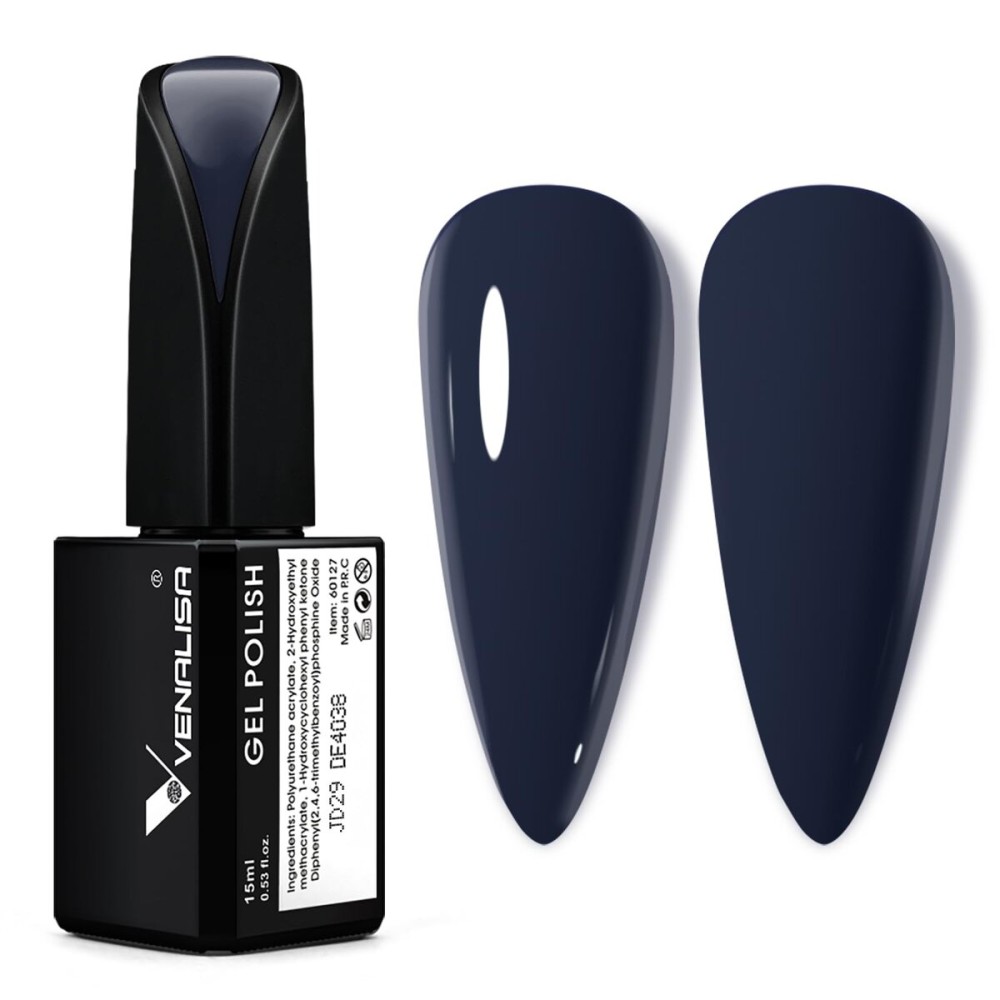 VENALISA 15ml Dark Blue Gel Nail Polish, Midnight Navy Color Spring Summer Soak Off UV LED Nail Art Starter Manicure Salon DIY at Home, 0.53 OZ