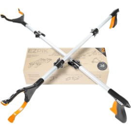 EZPIK Grip Aid Tool Grabber Reacher + Magnets - Grabbers for Seniors, Trash Picker Upper Grabber - Trash Grabber Tool- Reacher Grabber Pickup Tool (Silver, 36 (Pack of 2))