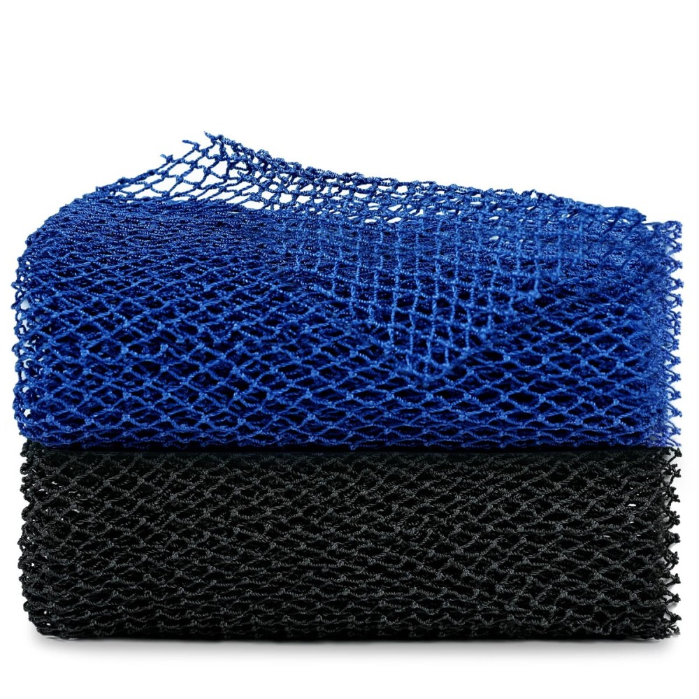 African Net Sponge, 2 Pieces Exfoliating Premium Nylon Bathing/Wash Net for Daily Back Body Scrub Scrubber Shower Net (Black, Blue) 