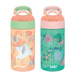 Zak Designs 16oz Riverside Kids Water Bottle with Spout Cover and Built-in Carrying Loop, Made of Durable Plastic, Leak-Proof Water Bottle Design for Travel (Unicorn & Shells, Pack of 2)