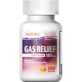 HealthA2Z Gas Relief Simethicone 180mg | Relieves from Stomach Discomfort and Gas | Anti Flatulence | Relieves Gas Fast (300 Count (Pack of 1))