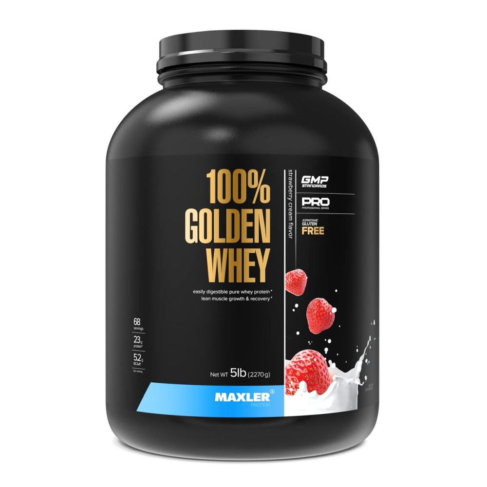 Maxler 100% Golden Whey Protein - 23g of Protein per Serving - Whey Protein Powder for Pre Post Workout - Fast-Absorbing Whey Concentrate, Isolate & Hydrolysate Blend - Strawberry Cream 5 lb