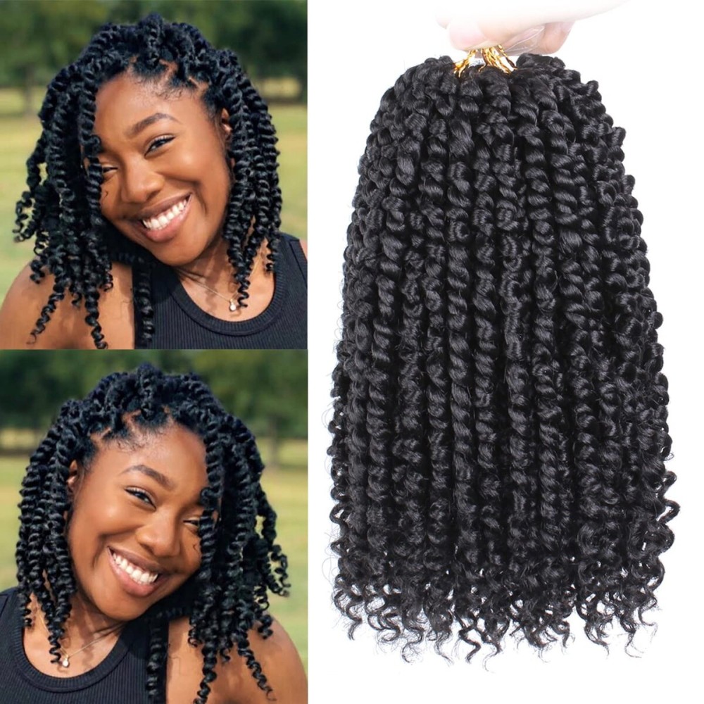 Leeven 8 Inch 8 Packs Pre-twisted Passion Twist Crochet Hair With Curls At The Ends Natural Black Pre-looped Short Bohemian Passion Twists Crochet Braiding Hair Extensions for Women 1B
