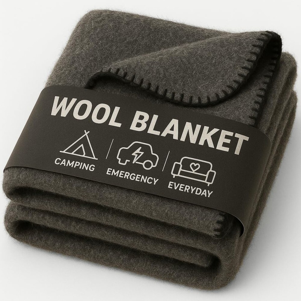 Wool Camping Blanket - 70% Wool Heavy-Duty Military Style Throw, Warm & Washable, Fire Retardant Cover for Emergency, Survival & Outdoor Use - Perfect for Camping, Car, Home & Hiking, Navy 66x90