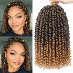 Leeven 8 Packs Ombre Blonde Pre-Twisted Passion Twist Hair With Curly Ends 10 Inch Short Passion Spring Twist Crochet Braids Hair Synthetic Bohemian Braiding Hair Extensions for Women T27