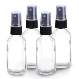 Wedama 2 oz Mini Glass Spray Bottles, Empty Small Spray Bottles with Funnel Dropper, Fine Mist for Hair, Travel, Plants, Cleaning Solutions and Skin Care (4 Pack Clear)