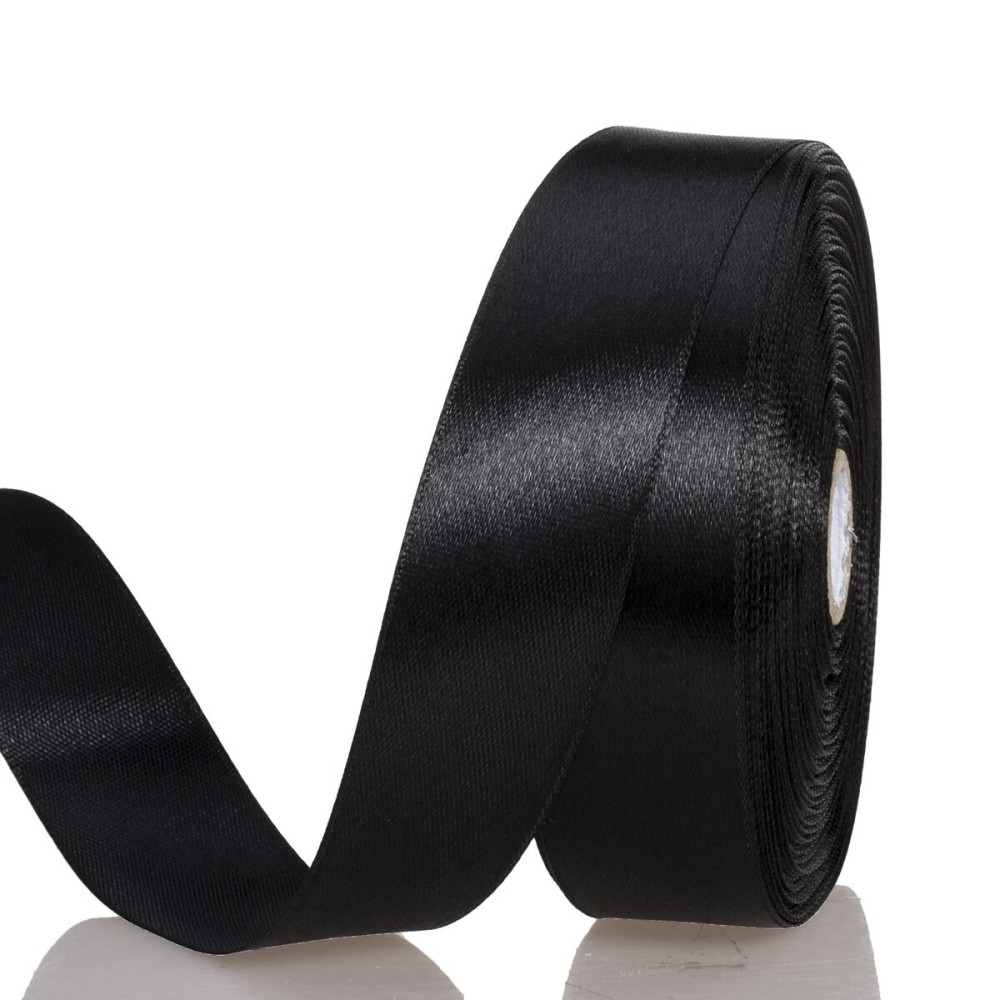 YASEO 1 Inch Black Solid Satin Ribbon, 50 Yards Craft Fabric Ribbon for Gift Wrapping Floral Bouquets Wedding Party Decoration