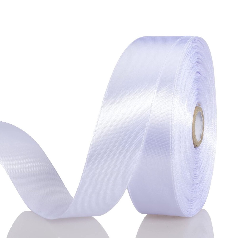 YASEO 1 Inch White Solid Satin Ribbon, 50 Yards Craft Fabric Ribbon for Gift Wrapping Floral Bouquets Wedding Party Decoration