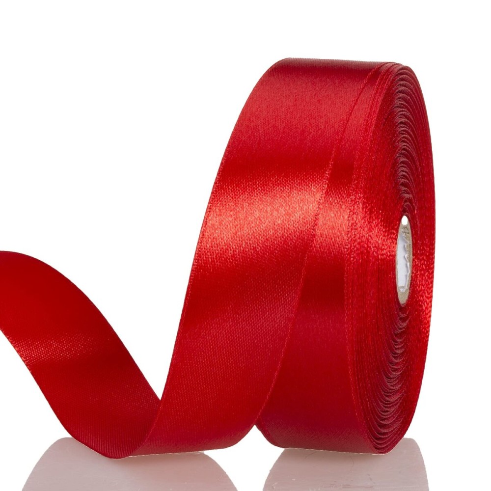 YASEO 1 Inch Red Solid Satin Ribbon, 50 Yards Craft Fabric Ribbon for Gift Wrapping Floral Bouquets Wedding Party Decoration
