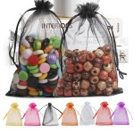 ANZNKU 100 Pack Premium Organza Bags, Black Drawstring Wedding Favor, 4x6 Inches Small Mesh for Halloween, Jewelry, Party, Christmas - Sheer Gift