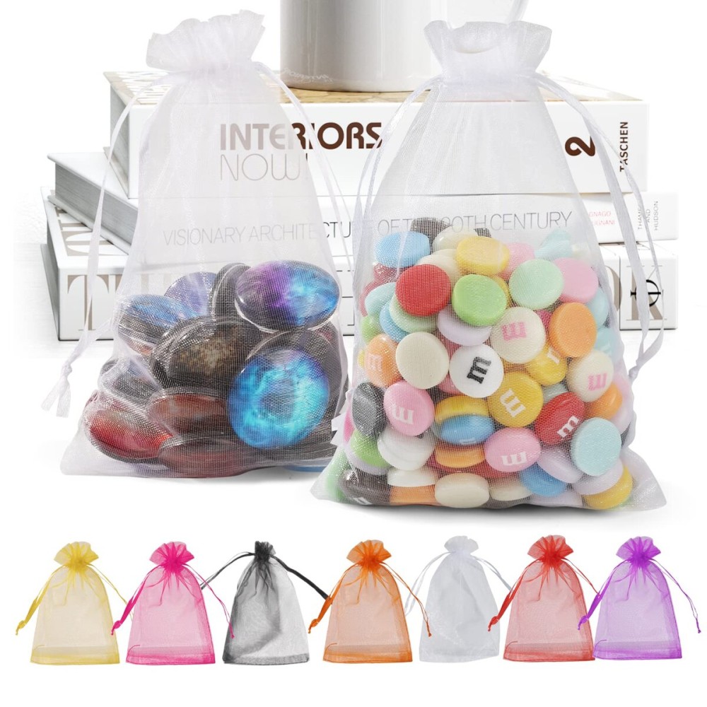 ANZNKU 100 Pack White Organza Bags 4 x 6 inch, Small Gift Bags Premium Mesh Bag Drawstring, Packaging Bag for Candy Jewelry Wedding Party Favor Christmas