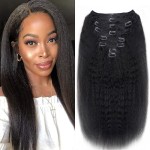 Mihugass Clip in Hair Extensions Real Human Hair Clip Ins 100% Unprocessed Brazilian Virgin Hair Clip Ins Kinky Straight Hair Clip ins for Women 8pcs with 18 Clips 120g Per Set (20inch)