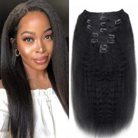 Mihugass Clip in Hair Extensions Real Human Hair Clip Ins 100% Unprocessed Brazilian Virgin Hair Clip Ins Kinky Straight Hair Clip ins for Women 8pcs with 18 Clips 120g Per Set (20inch)