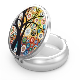 Pill Box 3 Compartment Small Pill Case,Portable for Pocket or Purse Pill Organizer Pill Container Holder to Hold Vitamins, Medication, Fish Oil and Supplements(Black Tree of Life)