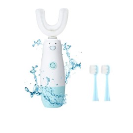 Meqtpomy Kids Electric ToothbrushU Shaped Toothbrush Waterproof Battery Powered 360 Automatic Sonic Toddler Toothbrushes for 8-13 Years Old for Boys Girls with 2 Replacement Brush HeadsBlue