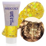 MEICOLY Gold Body Glitter,Yellow Face Glitter,Music Festival Outfits for Women,Hair Glitter Kids Halloween Makeup,Sparkle Face Body Glitter for Country Singer Concert,Mardi Gras Accessories