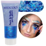 MEICOLY Blue Face Body Glitter,Halloween Face Glitter Gel,Festival Rave Accessories,Patriotic Veterans Day Independence Day 4th of July Pride Face Paint Makeup,Sparkling Mermaid Body Glitter for Women