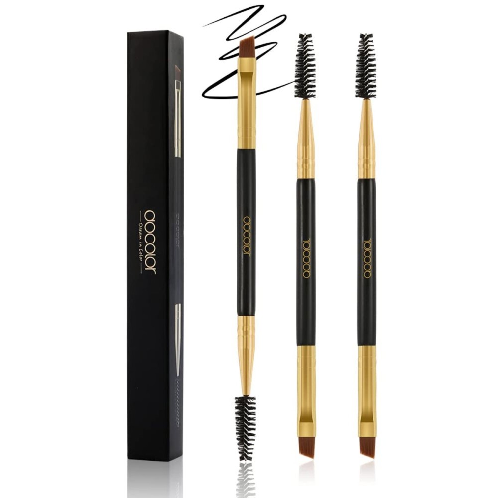Docolor Eyebrow Brush Duo Eyebrow Spoolie 3Pcs Professional Angled Eye Brow Brush Perfect for Lining and Shaping Brows, Spoolie for Brows or Lashes Black