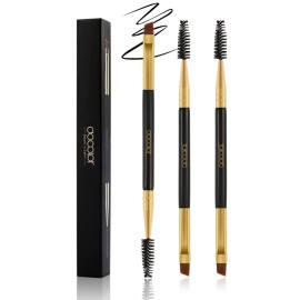 Docolor Eyebrow Brush Duo Eyebrow Spoolie 3Pcs Professional Angled Eye Brow Brush Perfect for Lining and Shaping Brows, Spoolie for Brows or Lashes Black