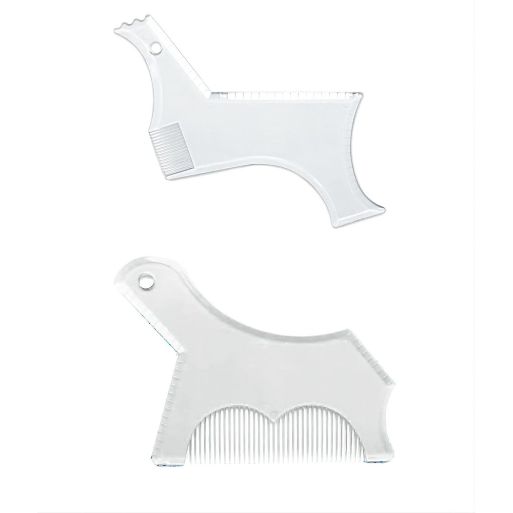 Men\'s Beard Shaping Tool With Inbuilt Comb Transparent Template Styling Comb Templates for Goatee Mustache Sideburns, Jaw Cheek/Neck Line, Symmetric/Curve/Step Cut (Clear-2pcs)