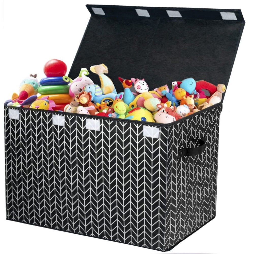 Mayniu Large Toy Box Chest with Lid, Kids Toy Storage Organizer Bins Basket for Living Room, Nursery, Closet, Bedroom, Playroom 25x13 x16 (Black)