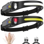 Headlamp Rechargeable 2Pack, 230 Wide Beam Head Lamp, LED Headlamp with Motion Sensor, 7Mode Head Lights for Forehead, Bright Headlamps for Adults, Red Light Headlight, Hard Hat Light, Camping Gear
