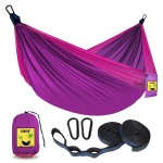 SZHLUX Camping Hammock Double & Single Portable Hammocks with 2 Tree Straps and Attached Carry Bag,Great for Outdoor,Indoor,Beach,Camping,Purple & Pink, Medium