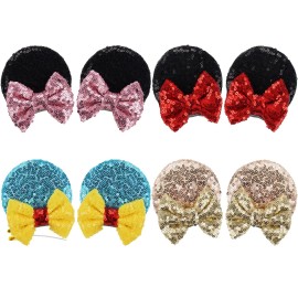 CellElection 8PCS Sequin Mouse Ears Hair Clips Glitter Hair Bows Cute Mice Ears Clips Barrettes for Women Girls Hair Accessories for Costume Party Halloween
