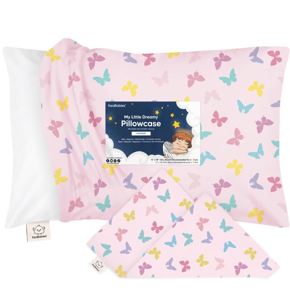 KeaBabies Toddler Pillowcase 13x18 - Organic Cotton Toddler Pillowcase for Kids, Boys, Girls, Soft & Durable Cotton Cover for Miniature Sleepy Pillows, Cute Colors, Pillow Sold Separately (Flutter)