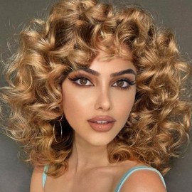 AIDUSA Afro Curly Wigs with Bangs Big Blonde Wigs for Black Women Light Brown Short Wigs for Women Synthetic Hair Natural Looking (30 Honey Blonde)