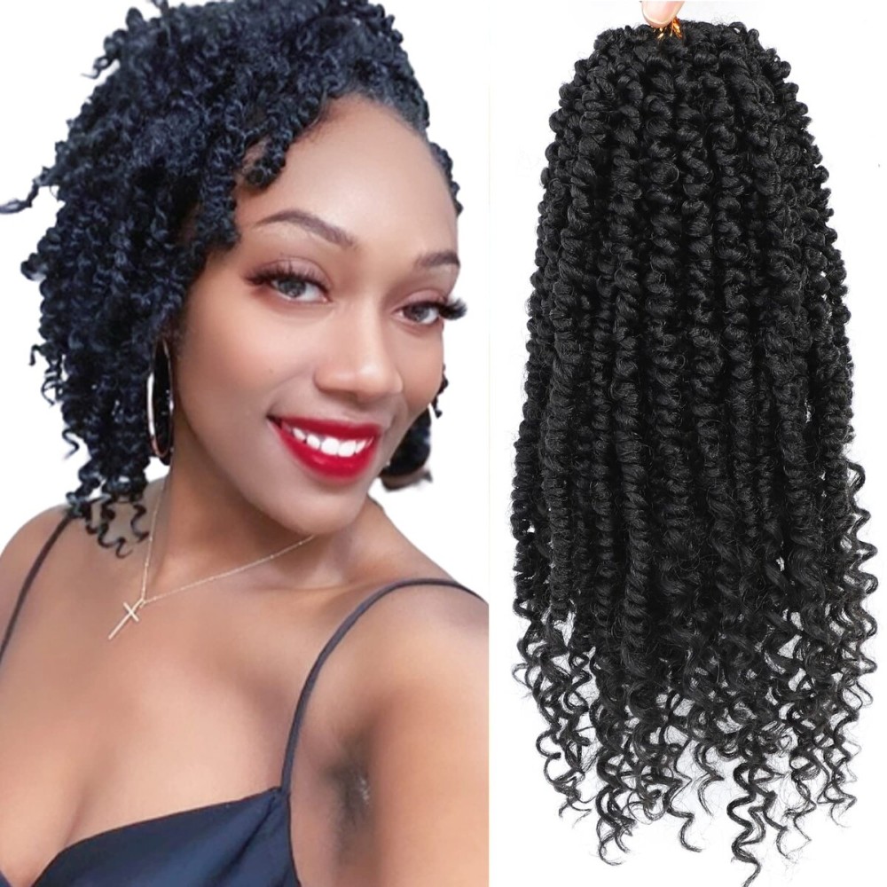 Pretwisted passion twist hair, 8 Inch 9 Packs Passion Twist Crochet Hair,Soft Black Pre Twisted and Looped Crochet Hair For Women Short Black Curly Crochet Twists Braids(8,1B)