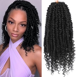 Passion Twist Crochet Hair,12 Inch 9 Packs Pretwisted Passion Twist Hair, Soft Pre Looped And Pre twist Crochet Hair For WomenShort Black Curly Crochet Braids(12,1B)