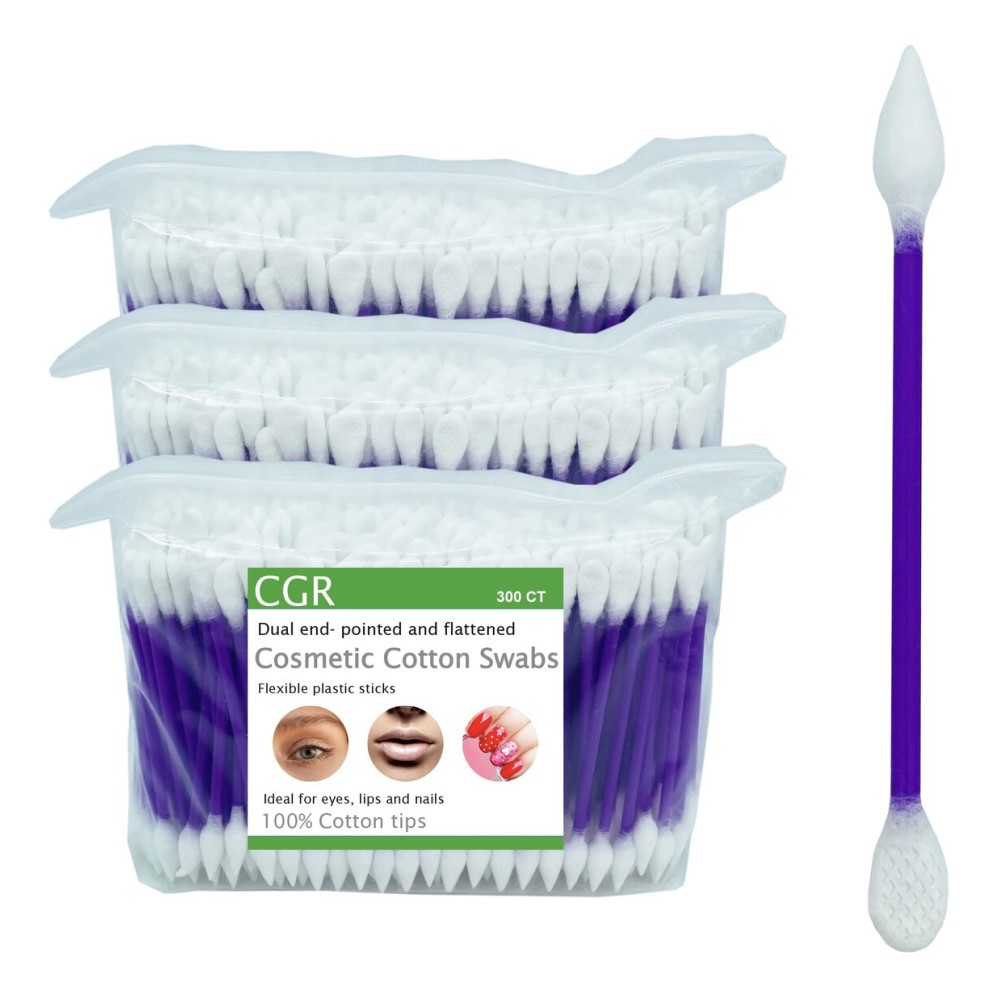 900pcs CGR Precision Cotton Swabs with Pointed and Flattened Tip Cosmetic Makeup Applicator(3x300pcs in bags)