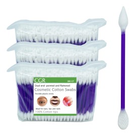 900pcs CGR Precision Cotton Swabs with Pointed and Flattened Tip Cosmetic Makeup Applicator(3x300pcs in bags)