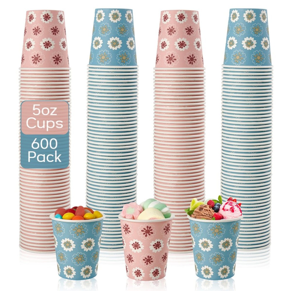 TV TOPVALUE 600 Pack 5oz Paper Cups, Bathroom Cups, Mini Mouthwash Cups, Colorful Disposable Cups, Hot Drinking Cup for Travel, Party and Event