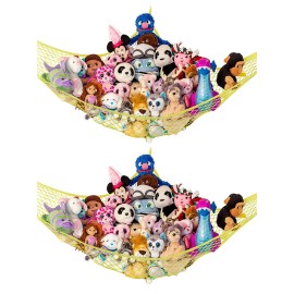 Lilly\'s Love Stuffed Animal Hammock | Corner Hanging Organizer, Toy Storage, Stuffed Animal Storage Net | Made from Quality Fishing Net, Holds 12lbs | 67x47x47 (Yellow, 2 Pack)