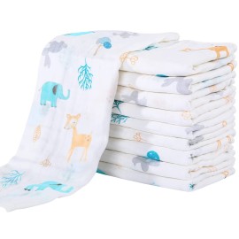 Yoofoss Muslin Burp Cloths for Baby 10 Pack 100% Organic Cotton Baby Washcloths for Boys Girls Large 20\'\'X10\'\' Super Soft and Absorbent Elephant