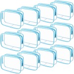 Weewooday 12 Pieces Clear Makeup Bags Cosmetic Storage Bags PVC Zipper Pouches Travel Waterproof Makeup Plastic Case for Women Organizing Toiletries Traveling Bathroom(Medium,Blue)