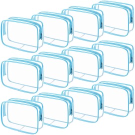 Weewooday 12 Pieces Clear Makeup Bags Cosmetic Storage Bags PVC Zipper Pouches Travel Waterproof Makeup Plastic Case for Women Organizing Toiletries Traveling Bathroom(Medium,Blue)