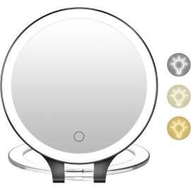 FASCINATE Magnifying Mirror 10X 1X Double Sided Magnification Makeup Vanity Mirror Rechargeable Lighted Mirror with 3 Color Setting Adjustable Rotation LED Vanity Desk Mirror