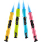Urgrette 4 Pack Spring Colors Torch Lighter, 6-inch Refillable Pen Lighters Jet Flame Butane Lighters for Grill BBQ Candlek Camping (Gas Not Included)