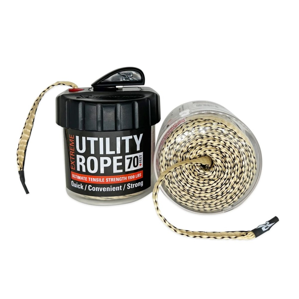 Rapid Rope Canister 70ft Tan Flat Tactical Paracord, Made in USA, 1100lb Tested Heavy Duty Poly Rope Test Cord, Non-Tangle Dispenser Included - Hiking, Camping, Survival, Utility, Climbing