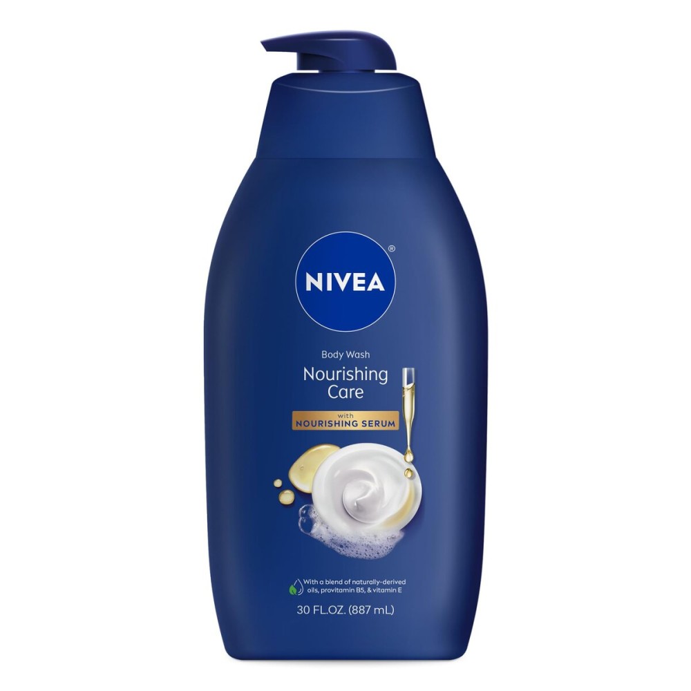 NIVEA Nourishing Care Body Wash with Nourishing Serum, Moisturizing Body Wash for Women, Enriched with Provitamin B5 and Vitamin E, 30 Fl Oz Bottle