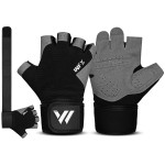 WESTWOOD FOX Gym Gloves Fitness Training Anti Slip Shock-Absorbing Weight Lifting Gloves Padded Grip Breathable Fingerless Workout Support for Men Women Cycling Exercise (Long Wristband, M)