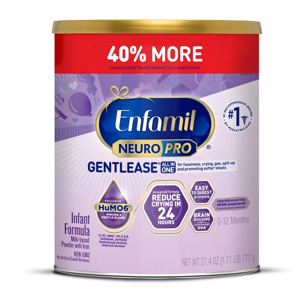 Enfamil NeuroPro Gentlease Baby Formula, Brain Building DHA, HuMO6 Immune Blend, Designed to Reduce Fussiness, Crying, Gas & Spit-up in 24 Hrs, Has Prebiotics to Promote Softer Stools, 27.4 Oz Can