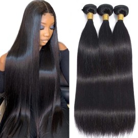 10A Brazilian Straight Human Hair Bundles 16 18 20 Inch 100% Unprocessed Virgin Straight Weave 3 Bundles Deals Human Hair