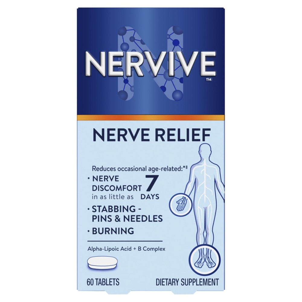 Nervive Nerve Relief, Occasional Nerve Discomfort II, Nerve Relief, Starts Working in 7 Days, Stabbing, Burning, Alpha Lipoic Acid, B Vitamins, Turmeric, Ginger, Supplement, 60 Tablets